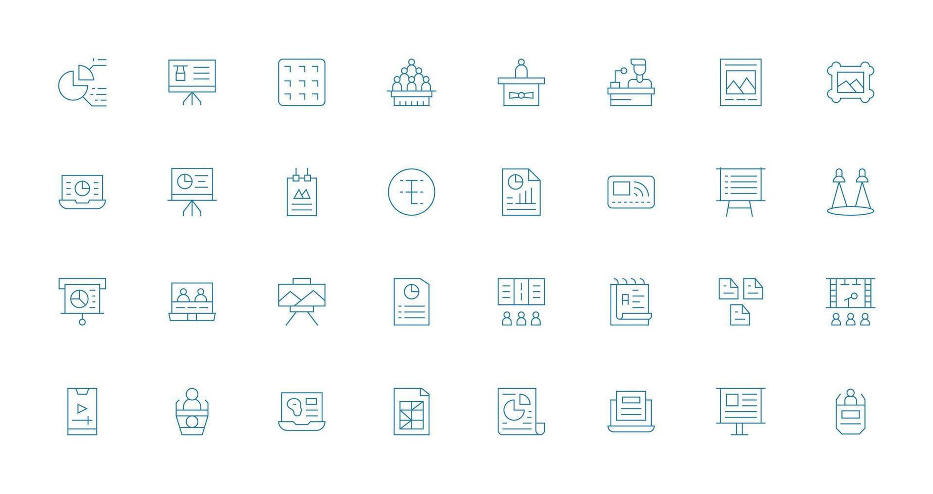 Thin Line Style Presentation Icons with 32 Vectors Interface Icon Collection for Daily Projects