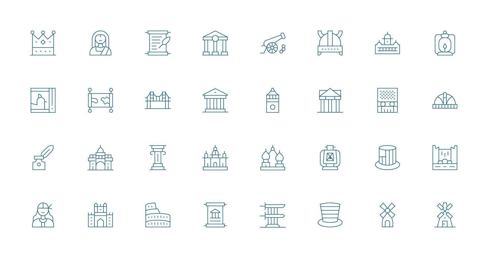 32 Thin Line Icons for Historical Graphics Lightweight Icon Series for Fast Prototypes vector