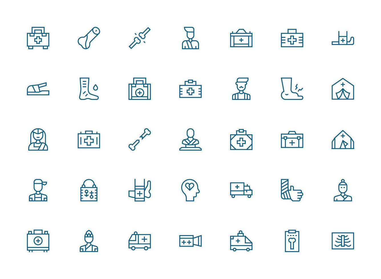 Trauma including 35 Regular Clean Line Illustrations Minimal Icon Set for Interface Projects vector
