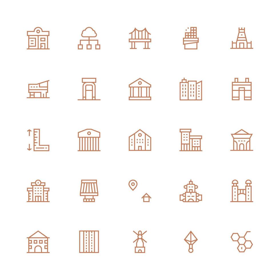 Architecture Set with 25 Medium Stroke Outline Icons General Use Icon Pack vector