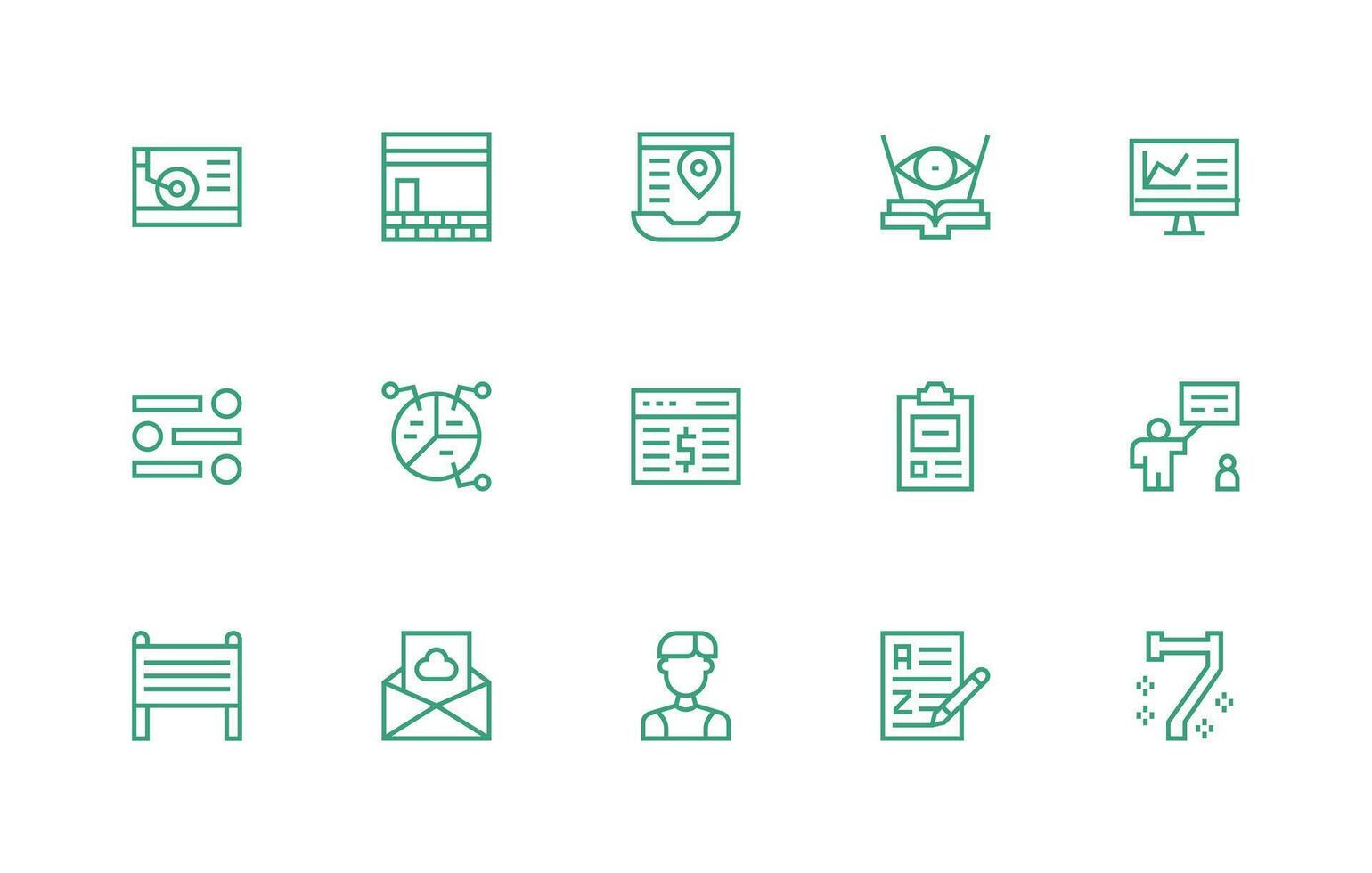 15 Regular Line Style Icons from Information Collection Simplified Icon Pack for Visual Tools vector