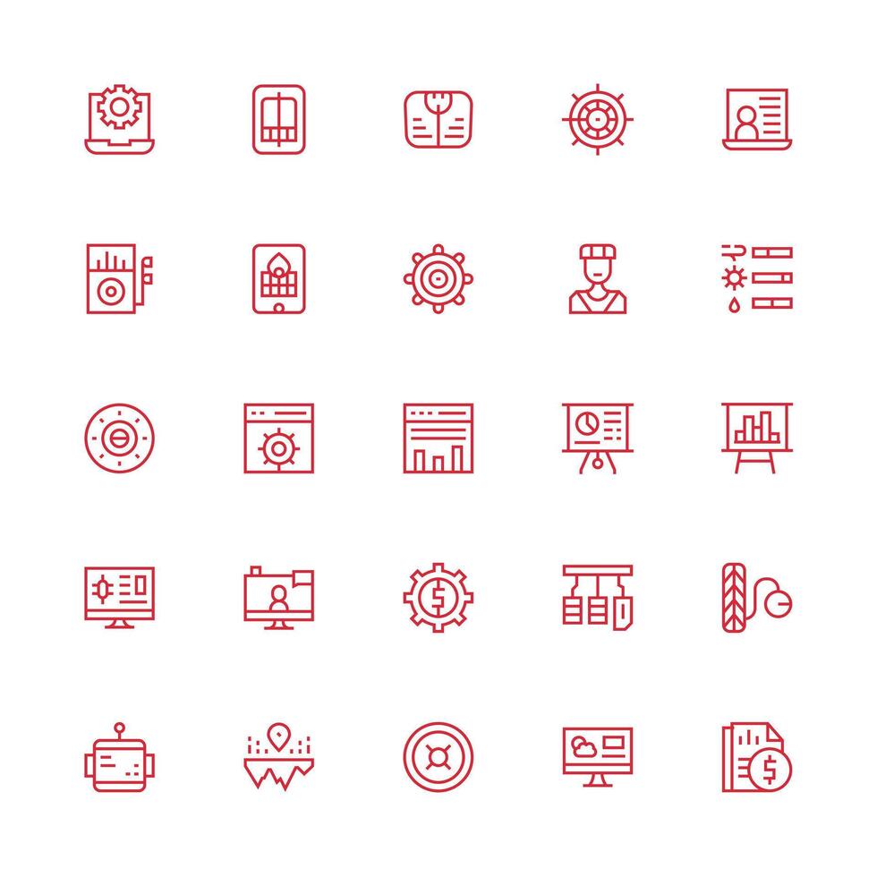25 Medium Stroke Outline Icons for Dashboard Graphics Neat Icon Set vector
