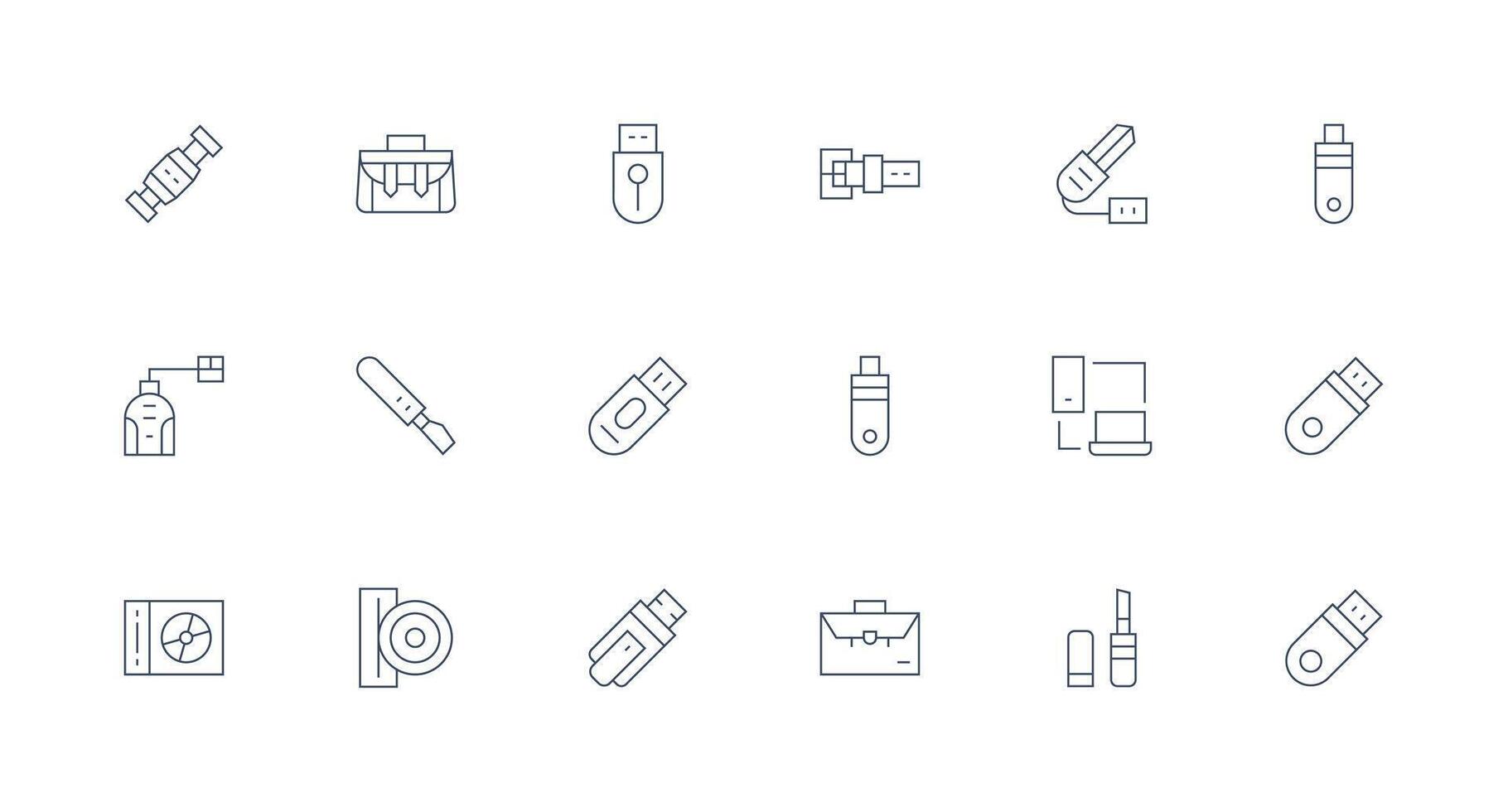 18 Portable Storage Icons in Minimal Line Aesthetic Scalable Icons for All Themes vector