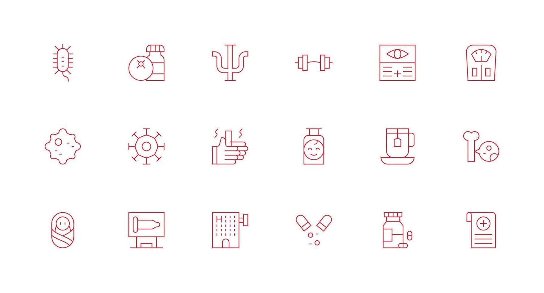 18 Minimal Line Designs for Health Icons Full Icon Library for UI Designers vector