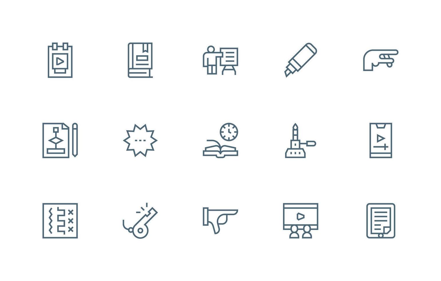 Instructional featuring 15 Icons in Regular Line Design Complete Icon Set for Mobile Apps vector