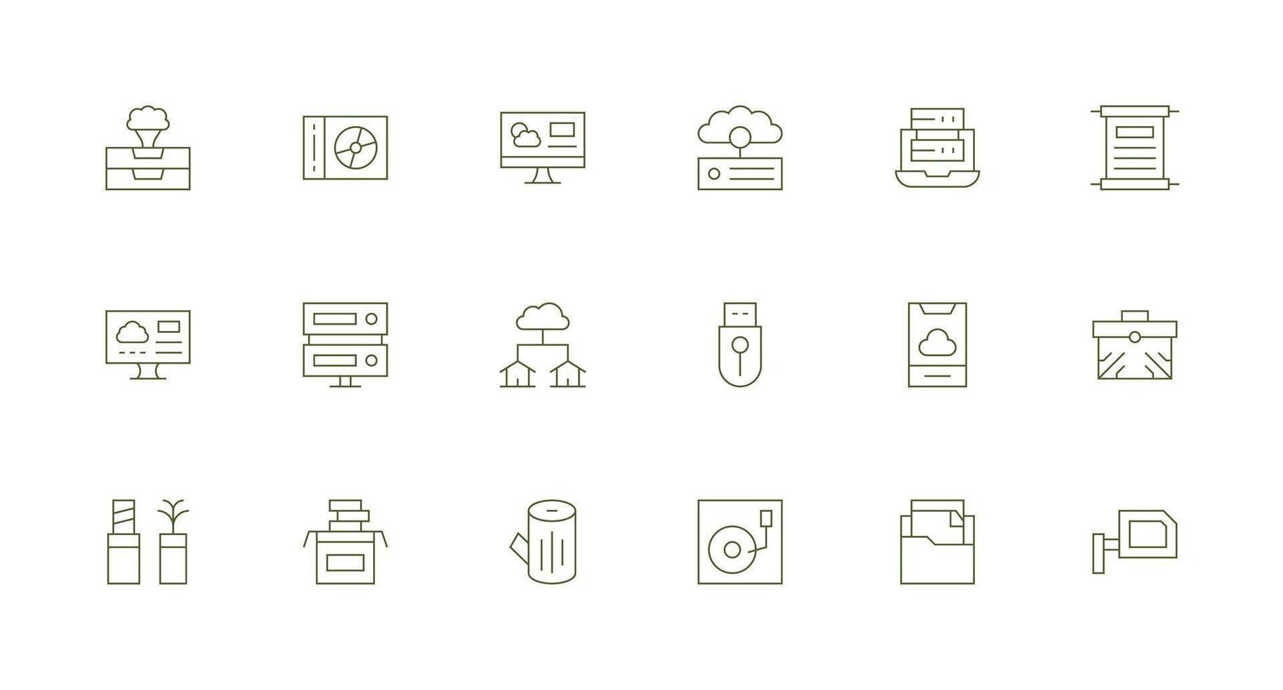 Data Storage Set with 18 Minimal Line Icons General Use Icon Pack vector