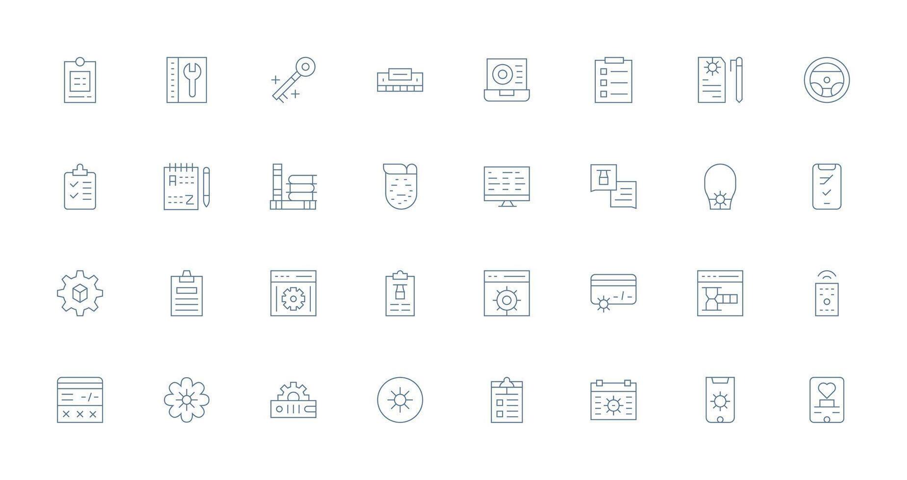 Manage Visual Pack containing 32 Thin Line Icons Pixel Perfect Icon Set vector