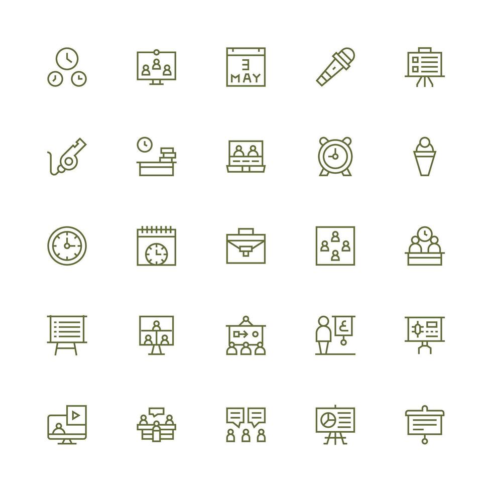 Meeting Icon Set with 25 Medium Stroke Outline Graphics Icon Set for Web vector