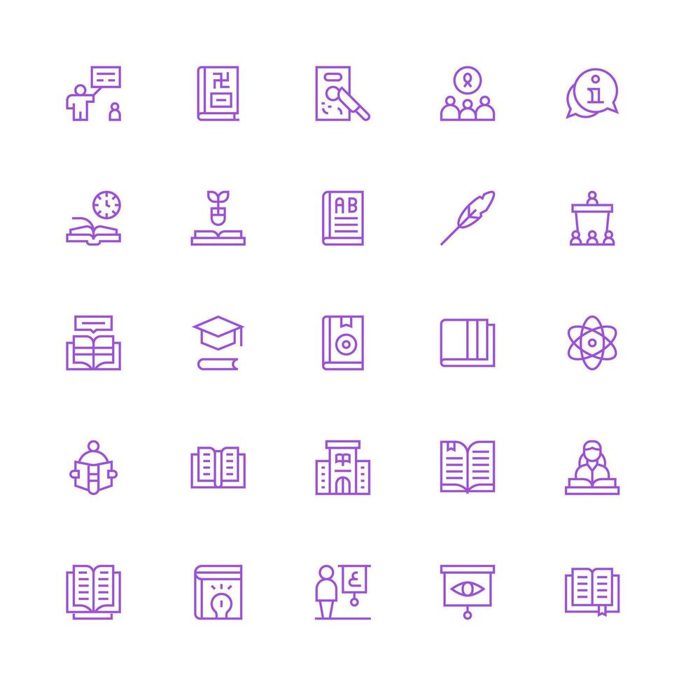 Knowledge Icon Set with 25 Medium Stroke Outline Graphics App Icon Pack vector