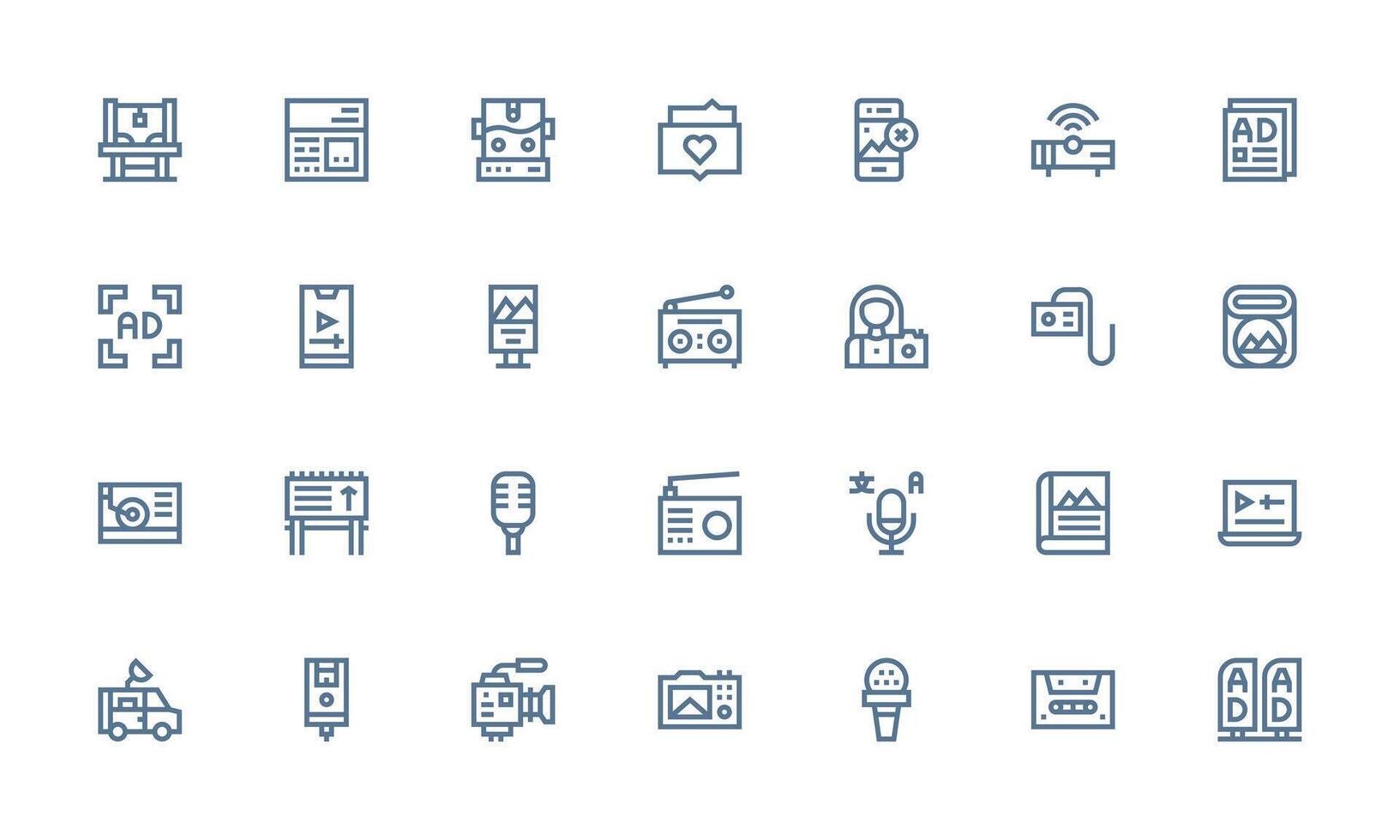 28 Icons for Media in Bold Line Format Icon Pack for UI vector