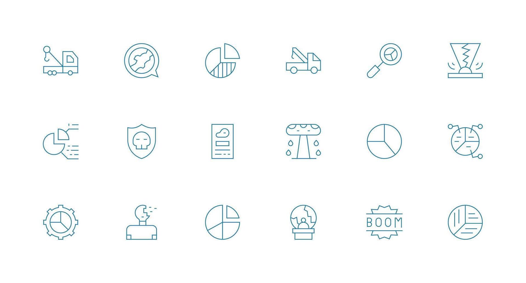Breakdown featuring 18 Icons in Minimal Line Design Organized Glyph Icons for Fast Design vector