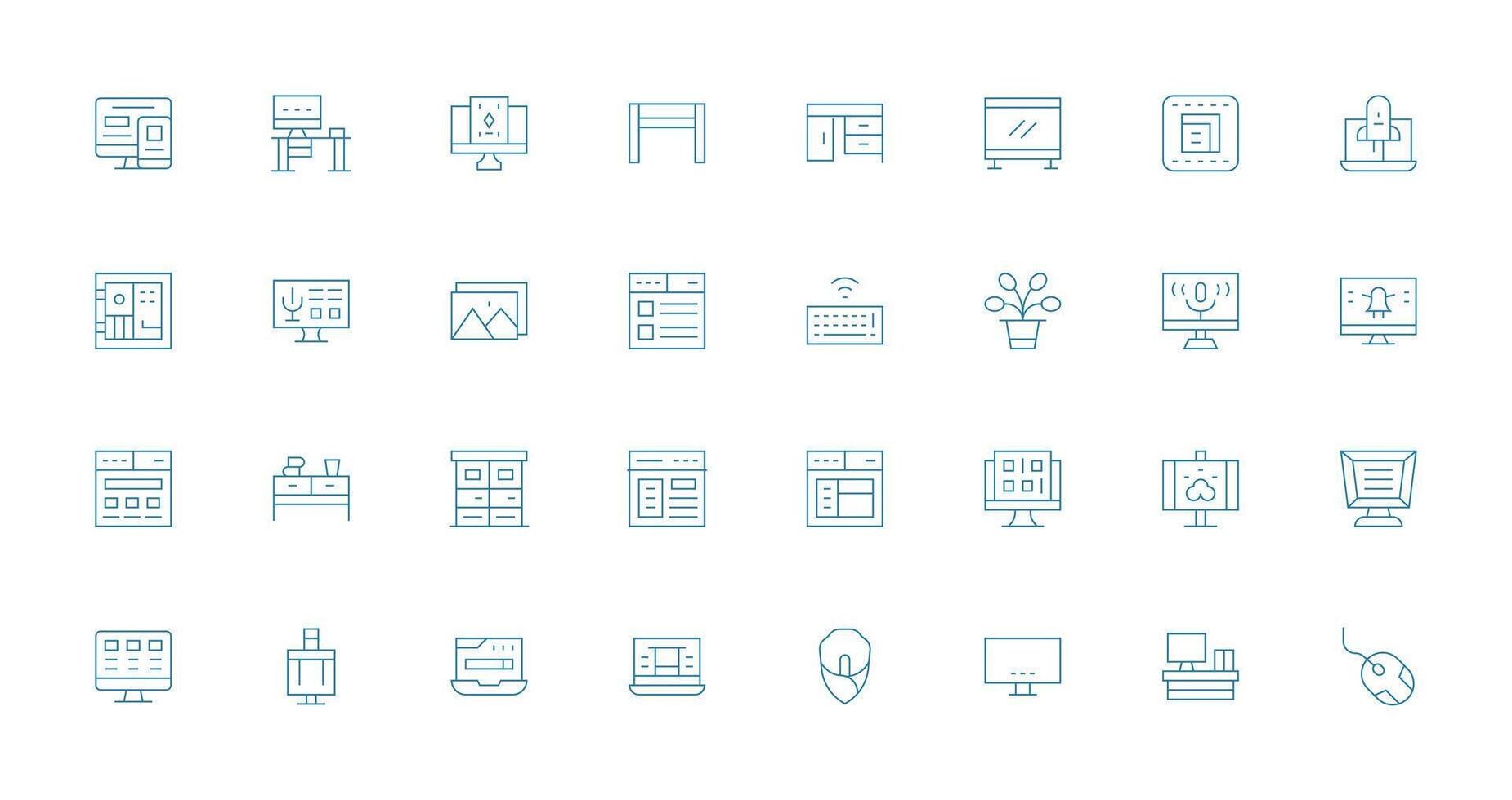 32 Thin Line Style Icons from Desktop Collection UI and UX Focused Icon Collection vector