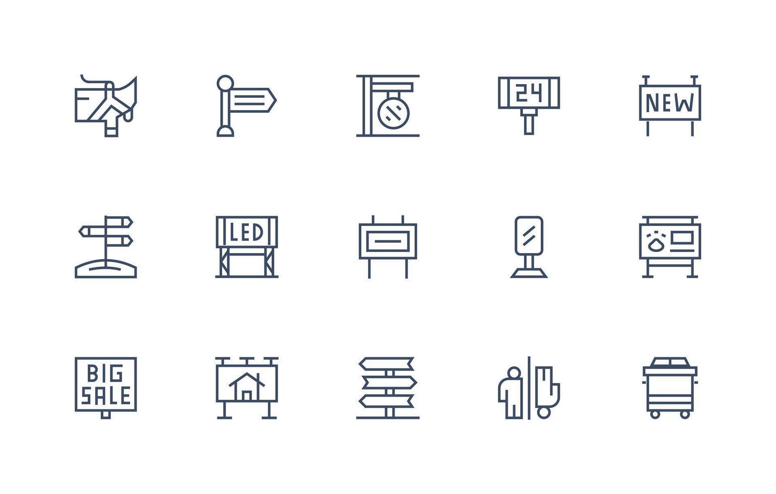 15 Regular Line Style Icons from Signage Collection Compact Icon Set vector