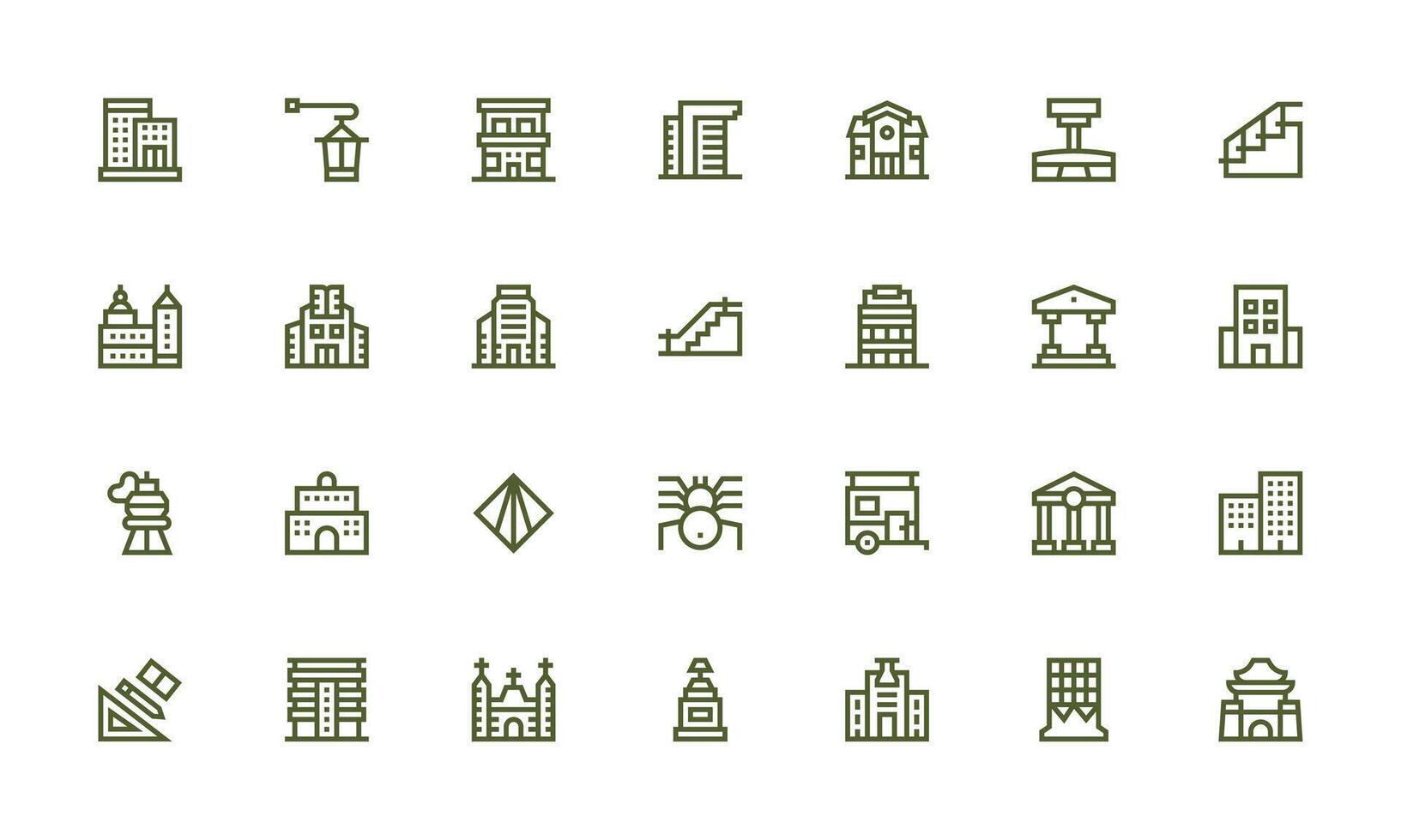 Architecture Icon Set with 28 Bold Line Graphics Minimal Icon Set for Interface Projects vector
