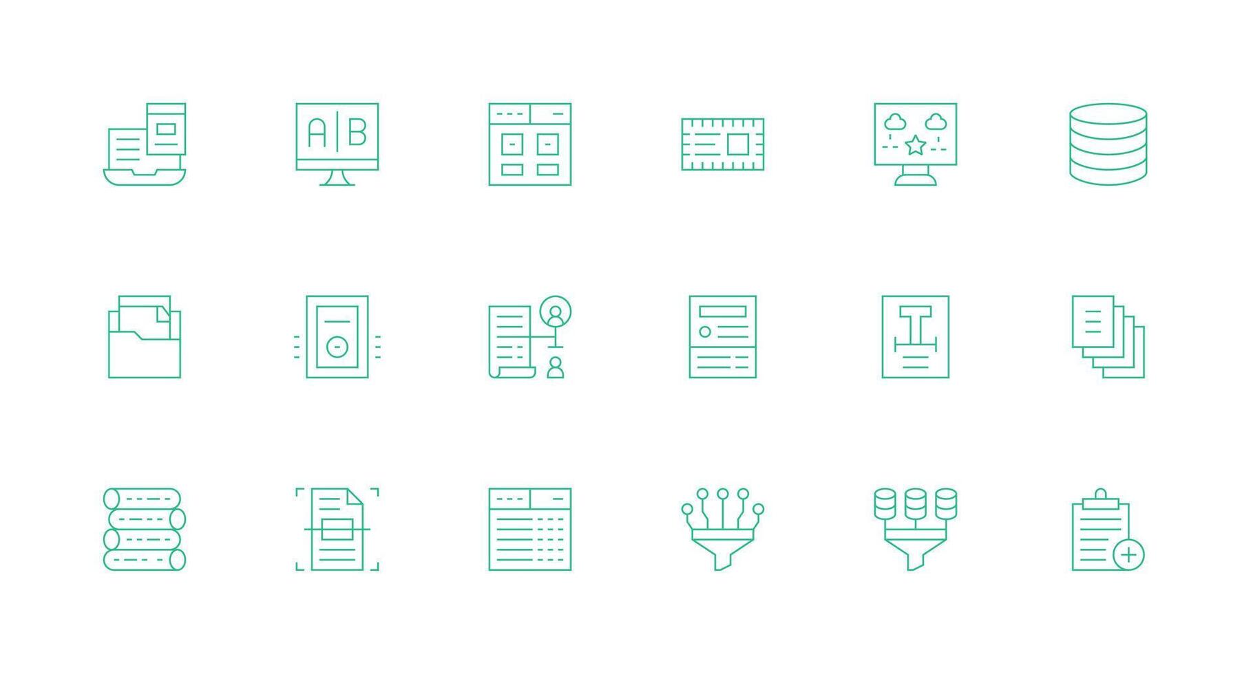 18 Minimal Line Icons for Information Management Graphics Quick Access Icons for UI Development vector