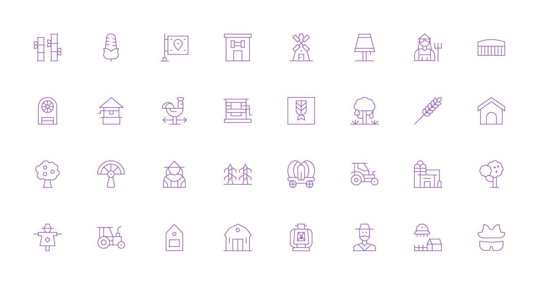 Rural Visual Pack containing 32 Thin Line Icons Clean Icon Collection for Web Use vector