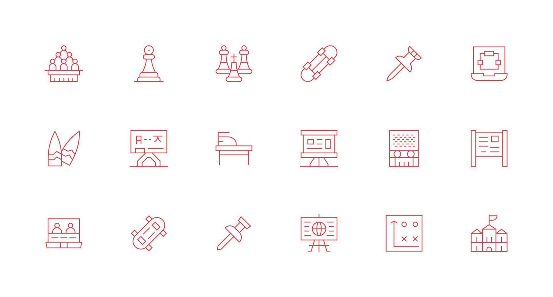 Board Set with 18 Minimal Line Icons Organized Icon Pack for Quick Access vector