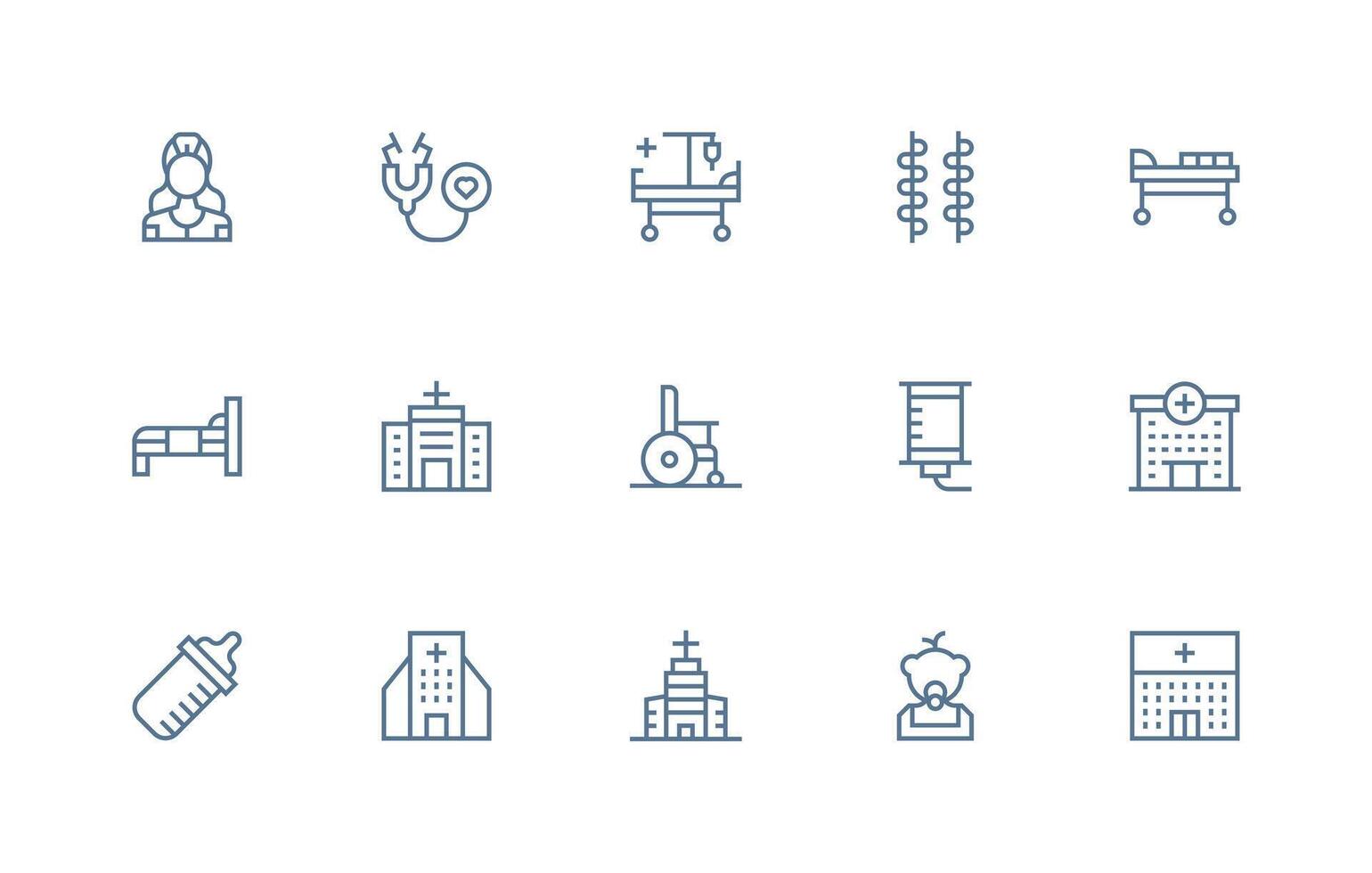 Nursing Visual Pack containing 15 Regular Line Icons Sharp Icons for Presentations vector