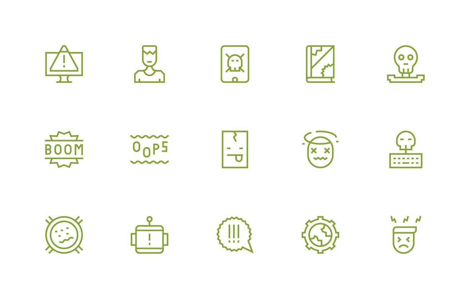 Regular Line Style System Failure Icons with 15 Vectors UI and UX Focused Icon Collection