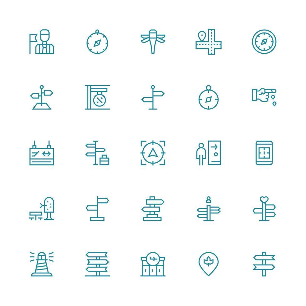 25 Icons for Wayfinding in Medium Stroke Outline Format All-Purpose Icon Design Pack vector