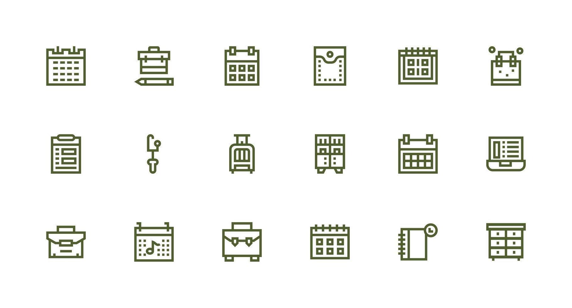 Organizer Design Icons featuring 18 in Strong Stroke Line Style Clear and Concise Icon Set Collection vector