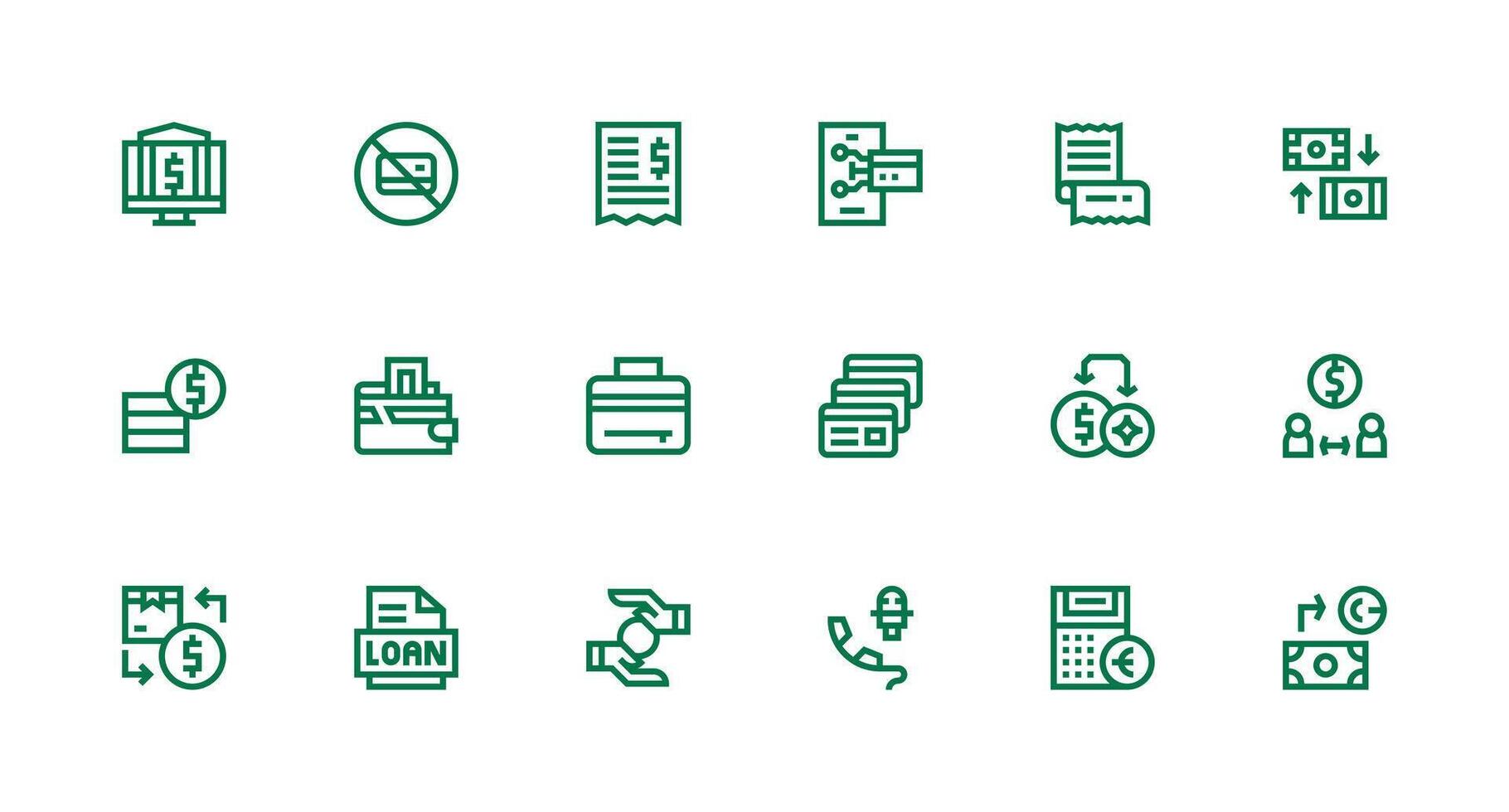 18 Credit Icons in Strong Stroke Line Aesthetic Simple Icons for Interface and Wireframes vector