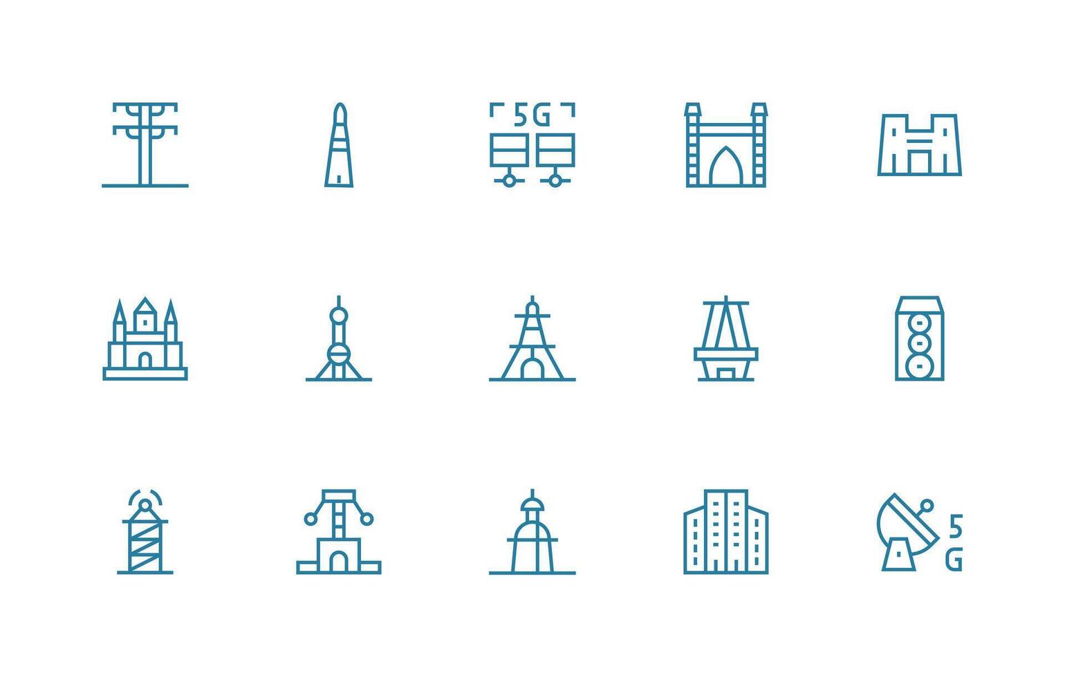 Tower Visual Pack containing 15 Regular Line Icons Interface Icon Collection for Daily Projects vector