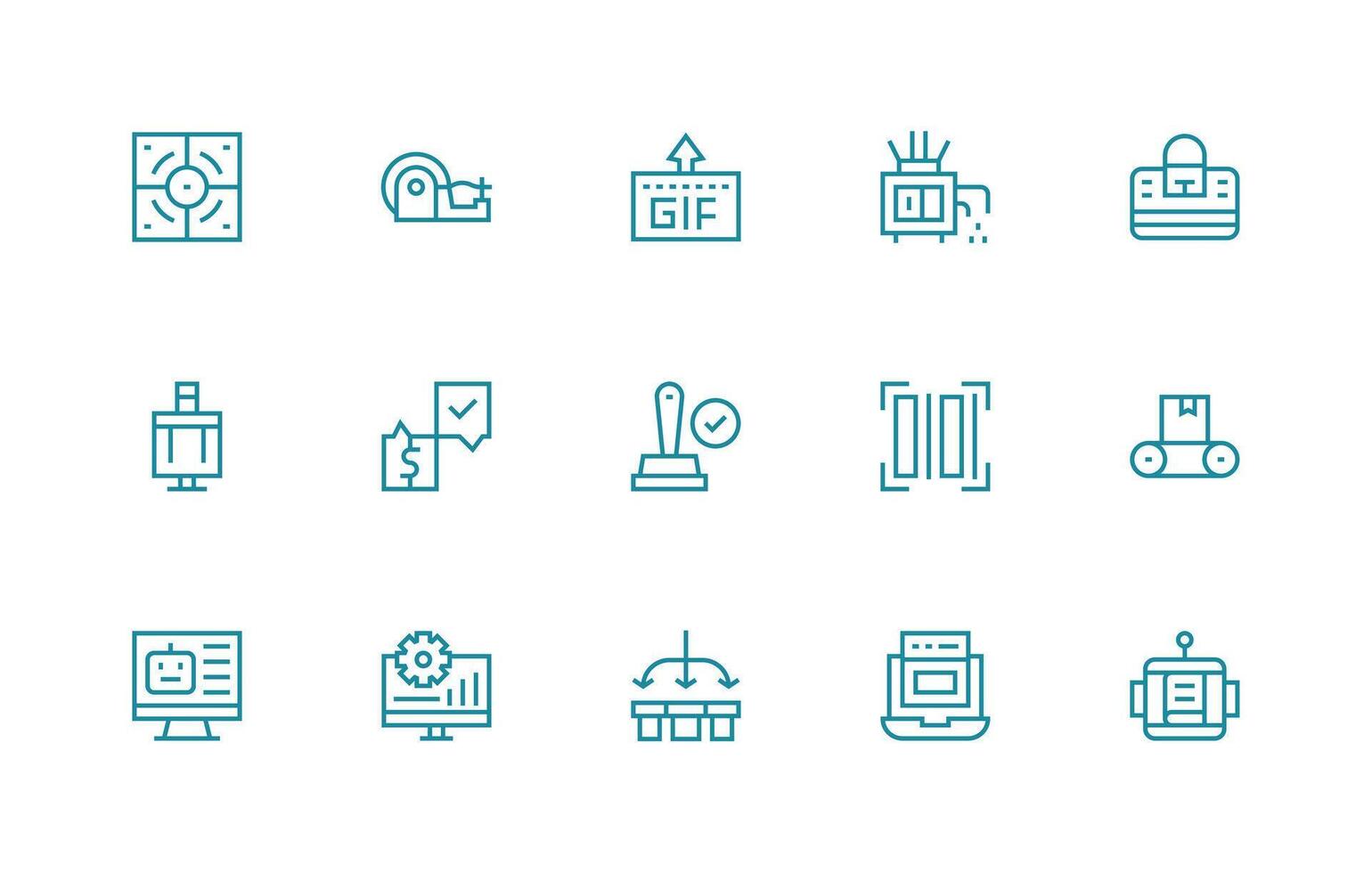 15 Regular Line Icons for Processing Graphics Icon Set for Web vector