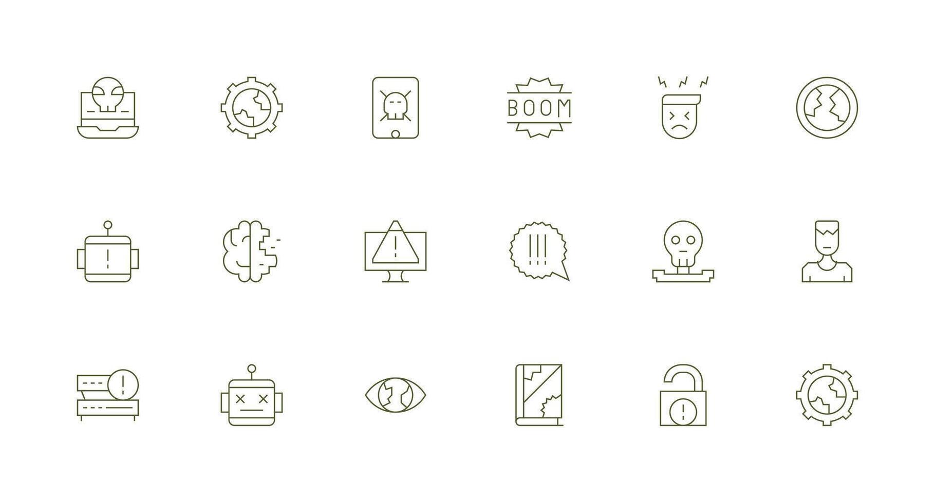 18 System Failure Icons in Minimal Line Aesthetic Dashboard Icon Series vector