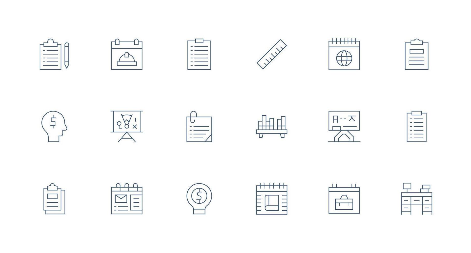 Planning Icon Set with 18 Minimal Line Graphics All-Purpose Icon Design Pack vector