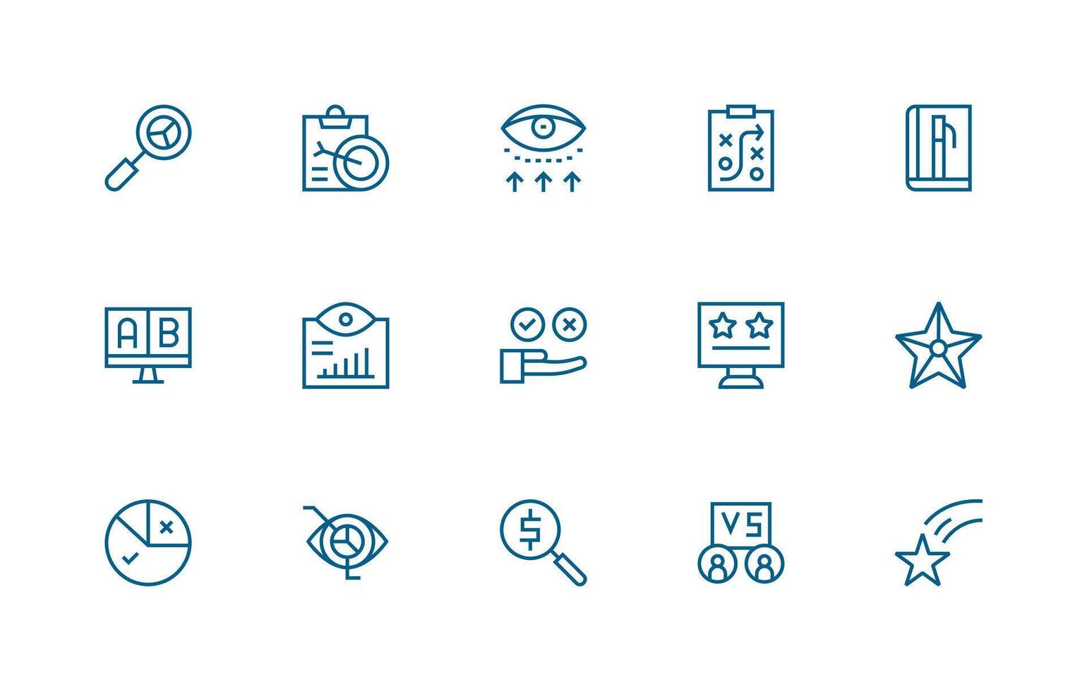 Evaluation Visual Pack containing 15 Regular Line Icons Icon Set for Apps vector