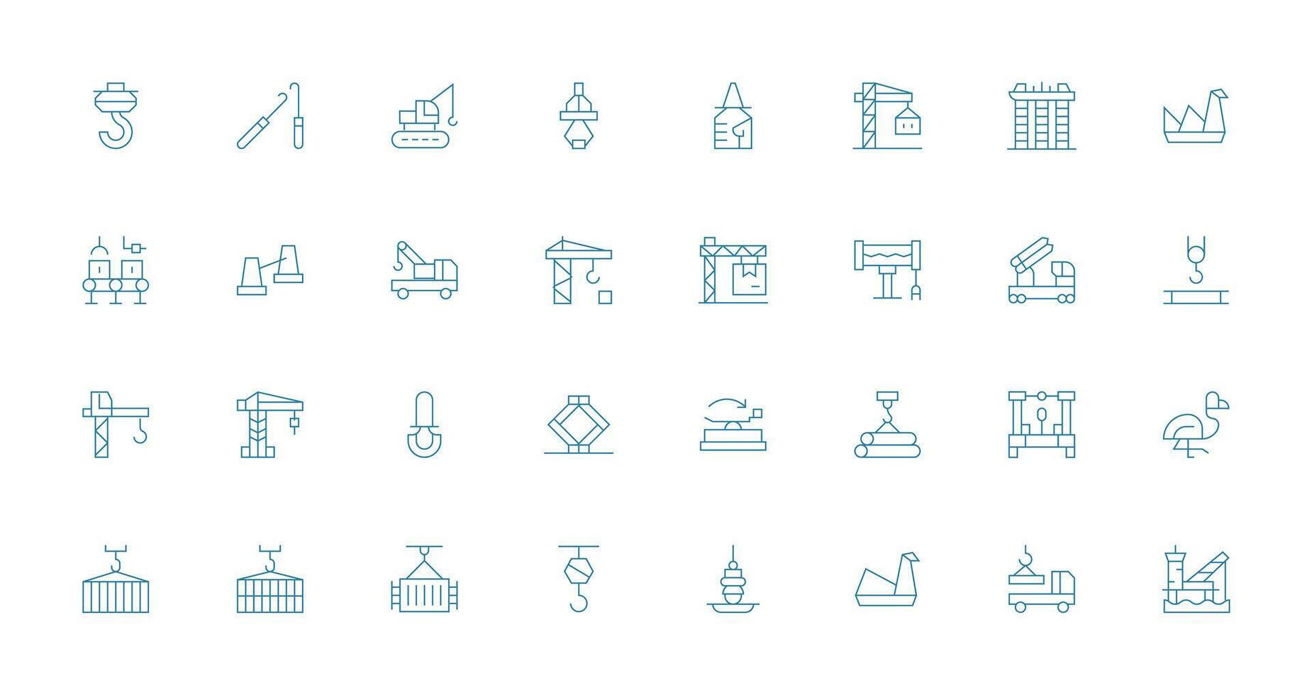 Crane Icon Set with 32 Thin Line Graphics Modern Line and Glyph Icon Series vector