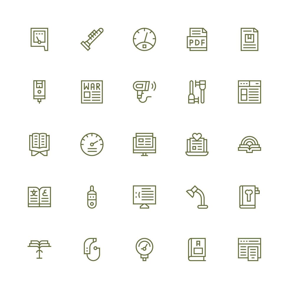 Reading Design Icons featuring 25 in Medium Stroke Outline Style All Device Compatible Icon Set vector