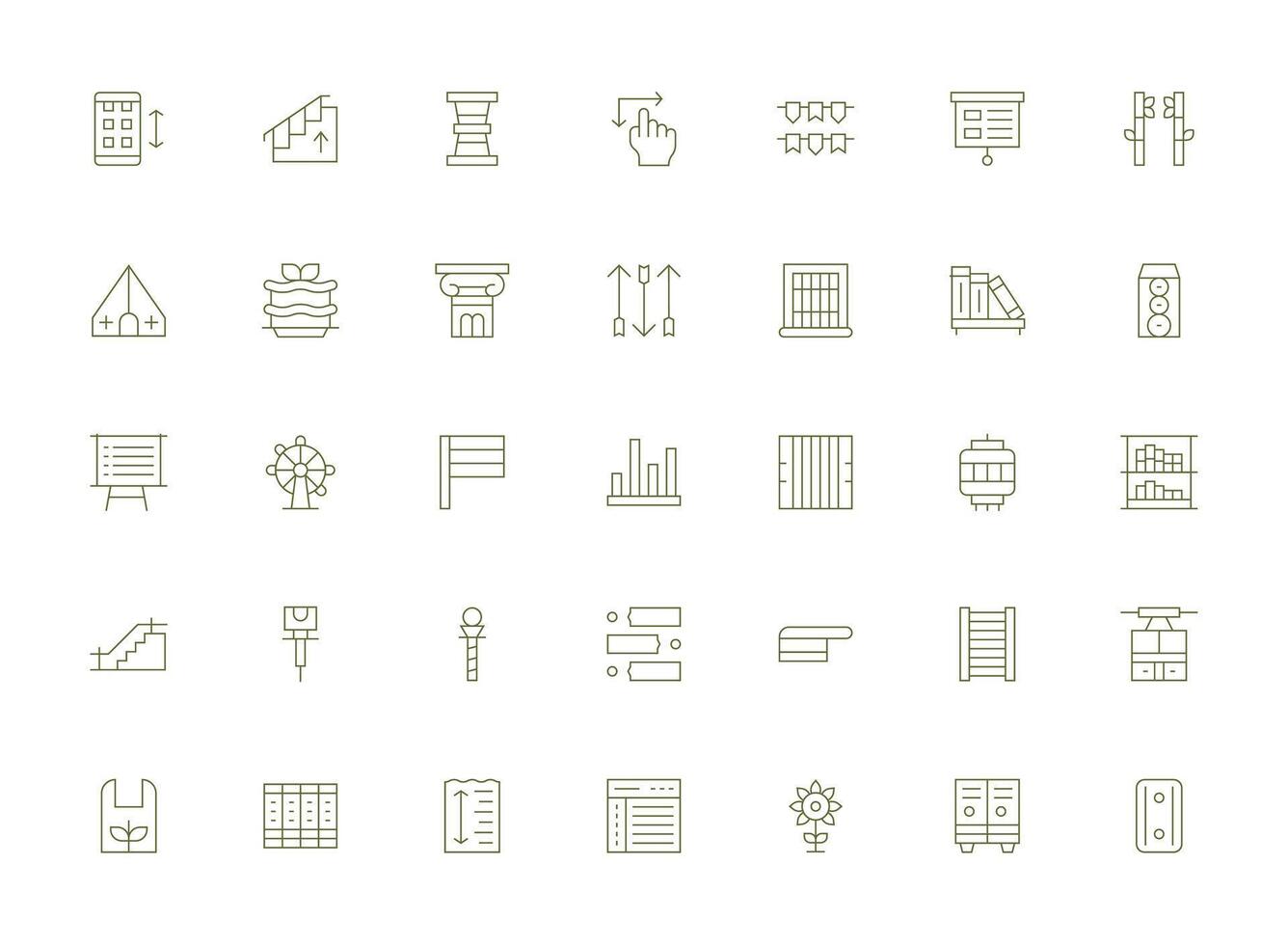 35 Light Line Icons for Vertical Graphics Essential Icons for Rapid UI Building vector