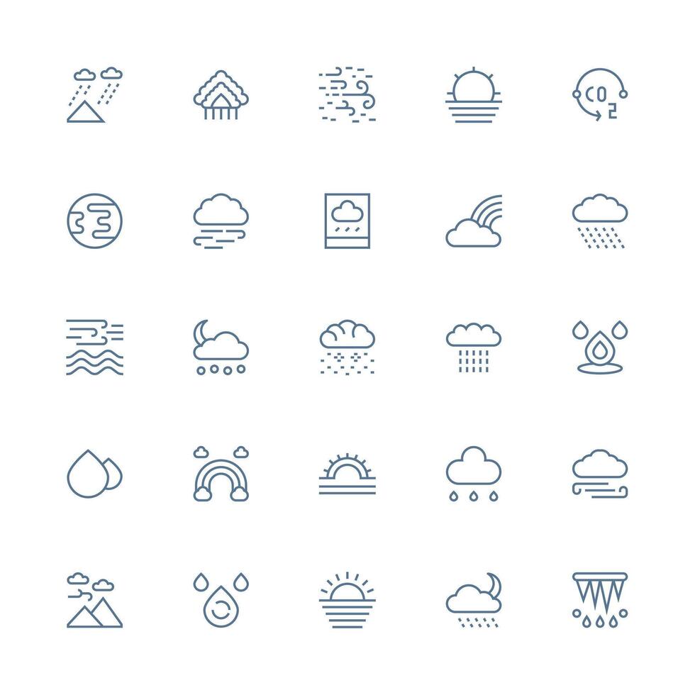 Atmosphere Set with 25 Medium Stroke Outline Icons Complete Icon Bundle for Web Design vector