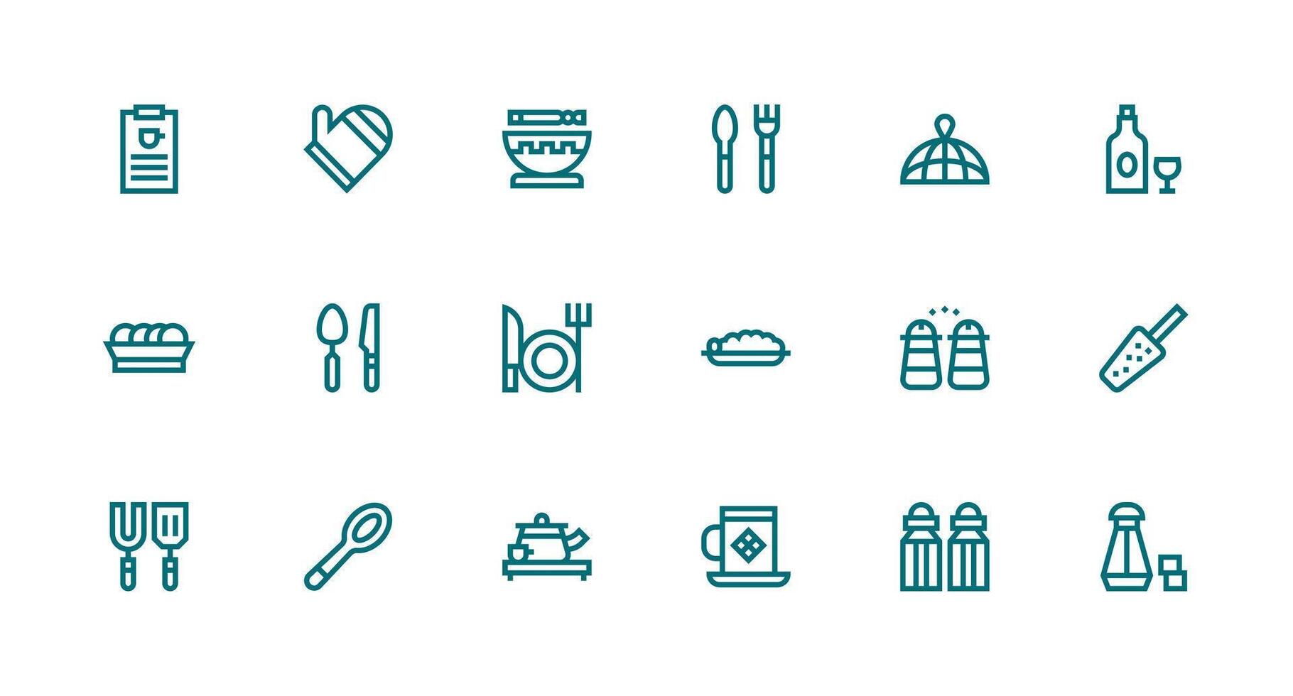 Tableware Icon Collection with 18 Strong Stroke Line Designs Simplified Icon Pack for Visual Tools vector