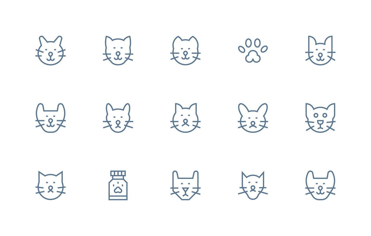 Cat Design Icons featuring 15 in Regular Line Style Simplified Icon Pack for Visual Tools vector