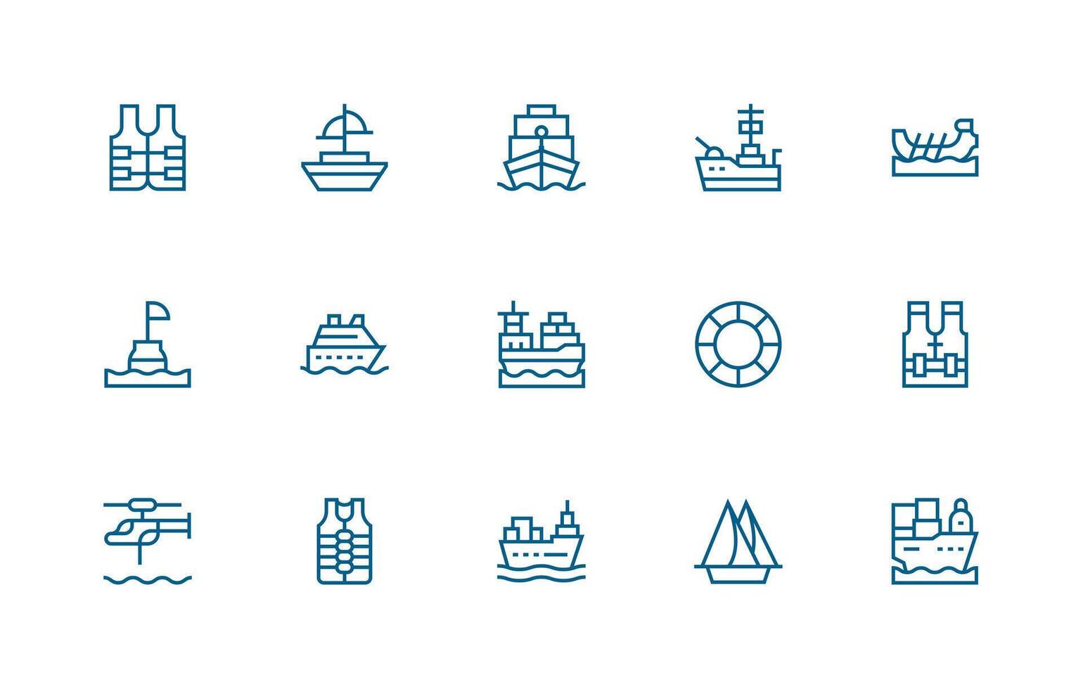Maritime Icon Set with 15 Regular Line Graphics Icon Set vector