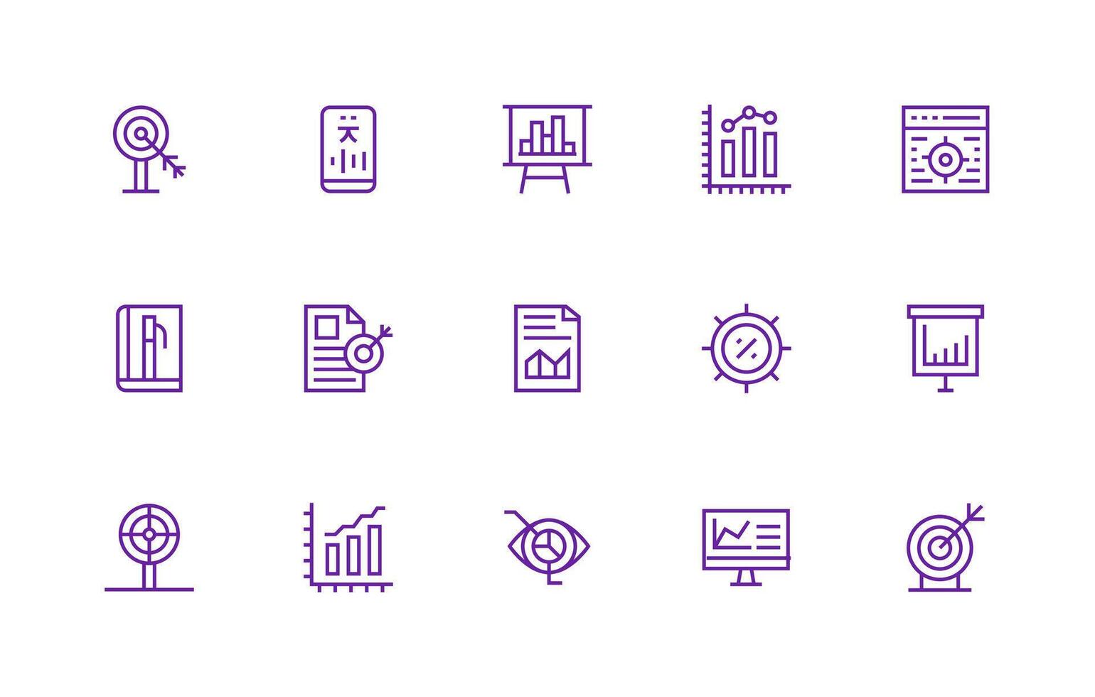 Kpi Design Icons featuring 15 in Regular Line Style Icon Set for Projects vector