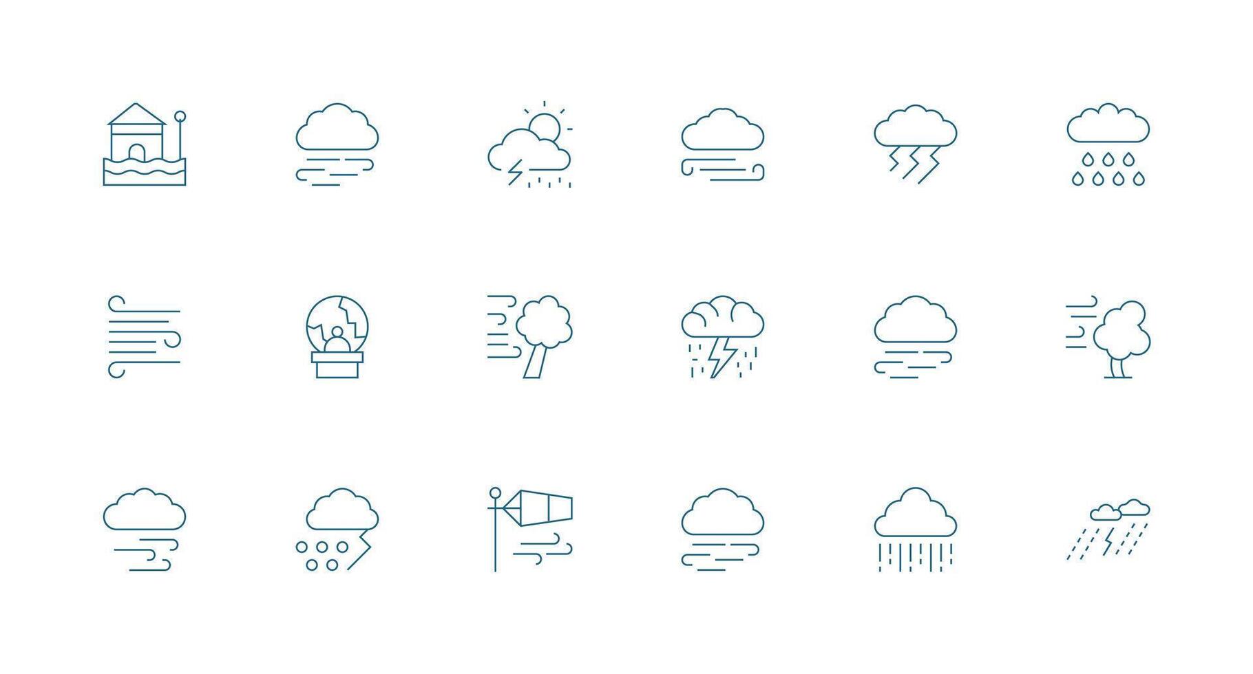 Hurricane Icon Set with 18 Minimal Line Graphics Clean Icon Pack vector