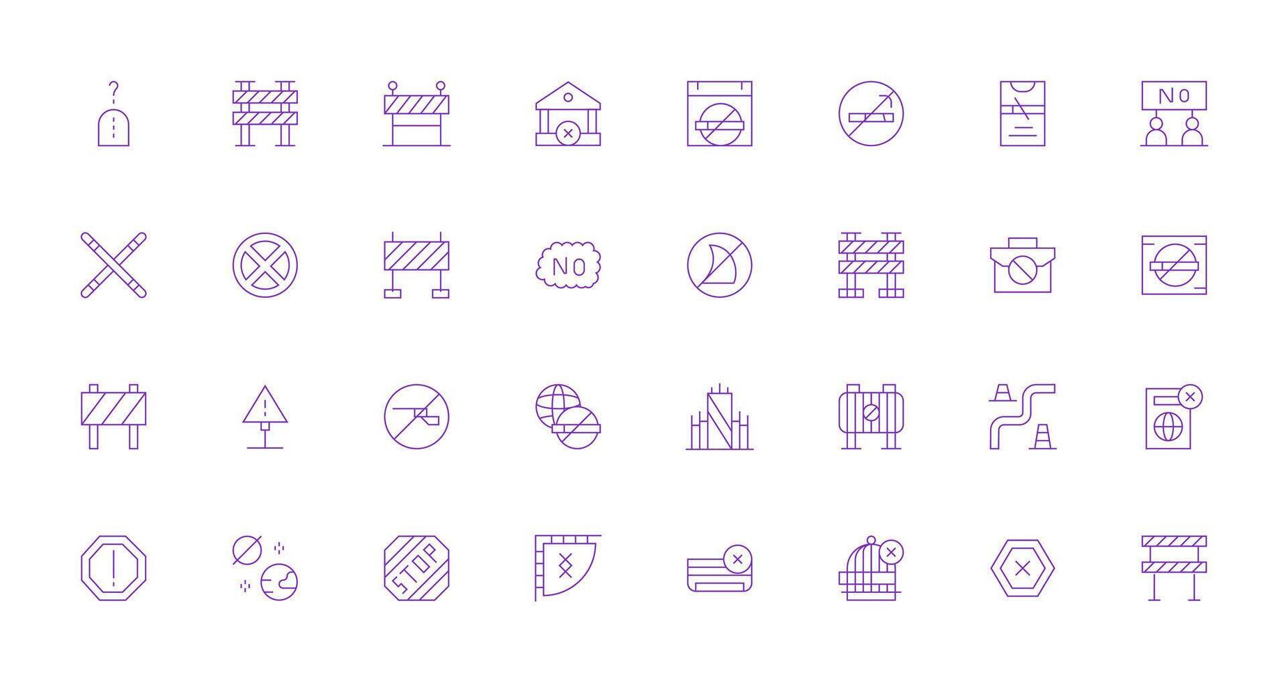 No Entry Set with 32 Thin Line Icons Well-Structured Icons for Creative Use vector