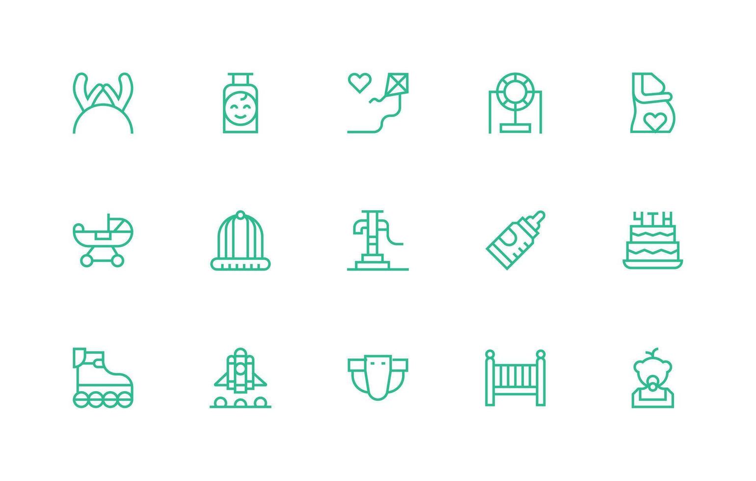 Regular Line Style Child Icons with 15 Vectors Neat Icon Set