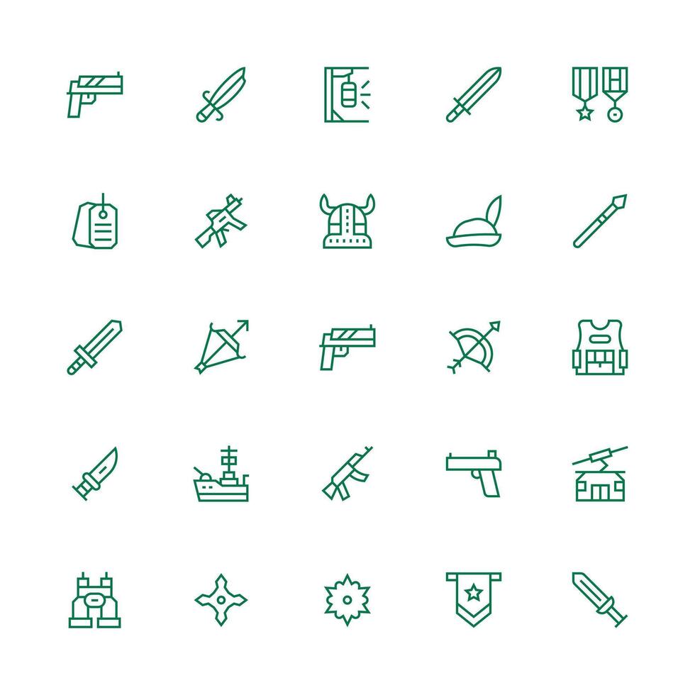 Combat including 25 Medium Stroke Outline Illustrations Quick Access Icons for UI Development vector