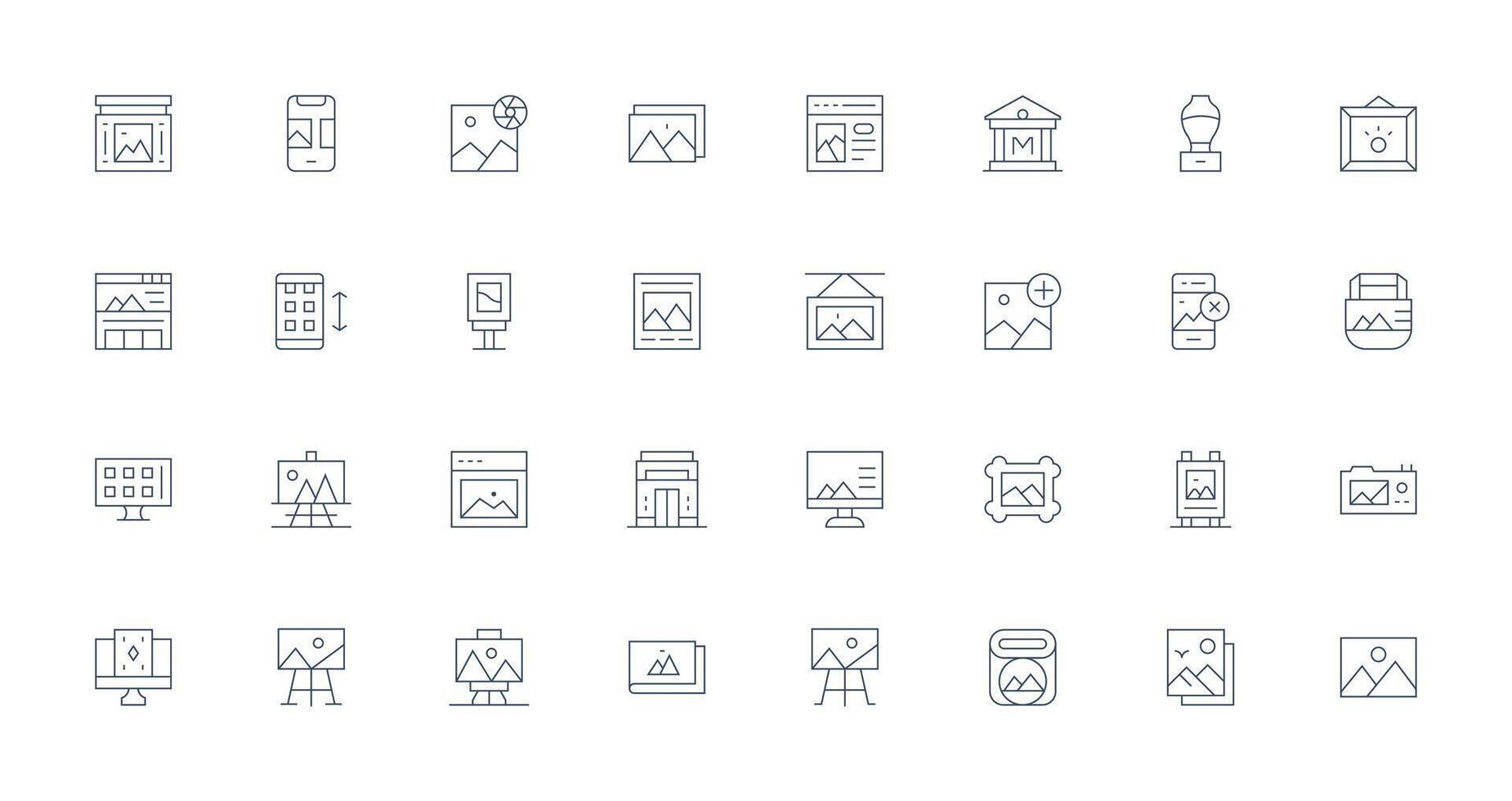 32 Icons for Gallery in Thin Line Format Clean Icon Set Icon Pack for UI Projects vector