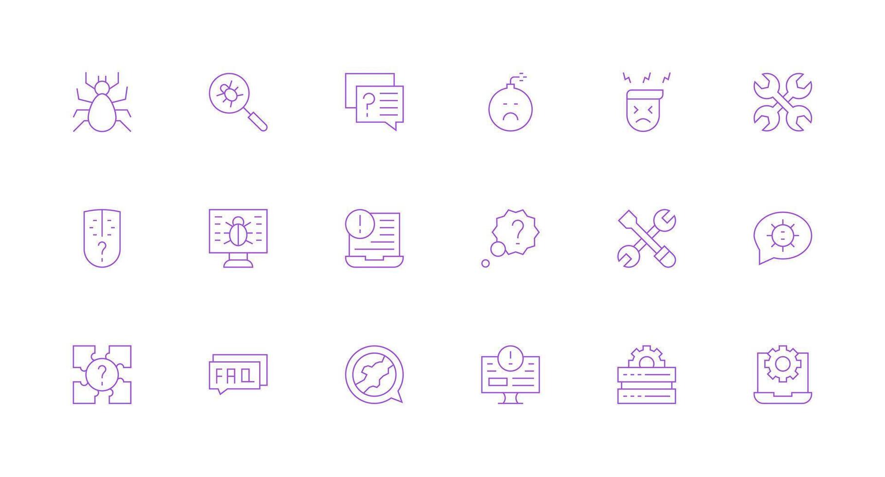 18 Icons for Troubleshooting in Minimal Line Format UI-Ready Icon Collection vector