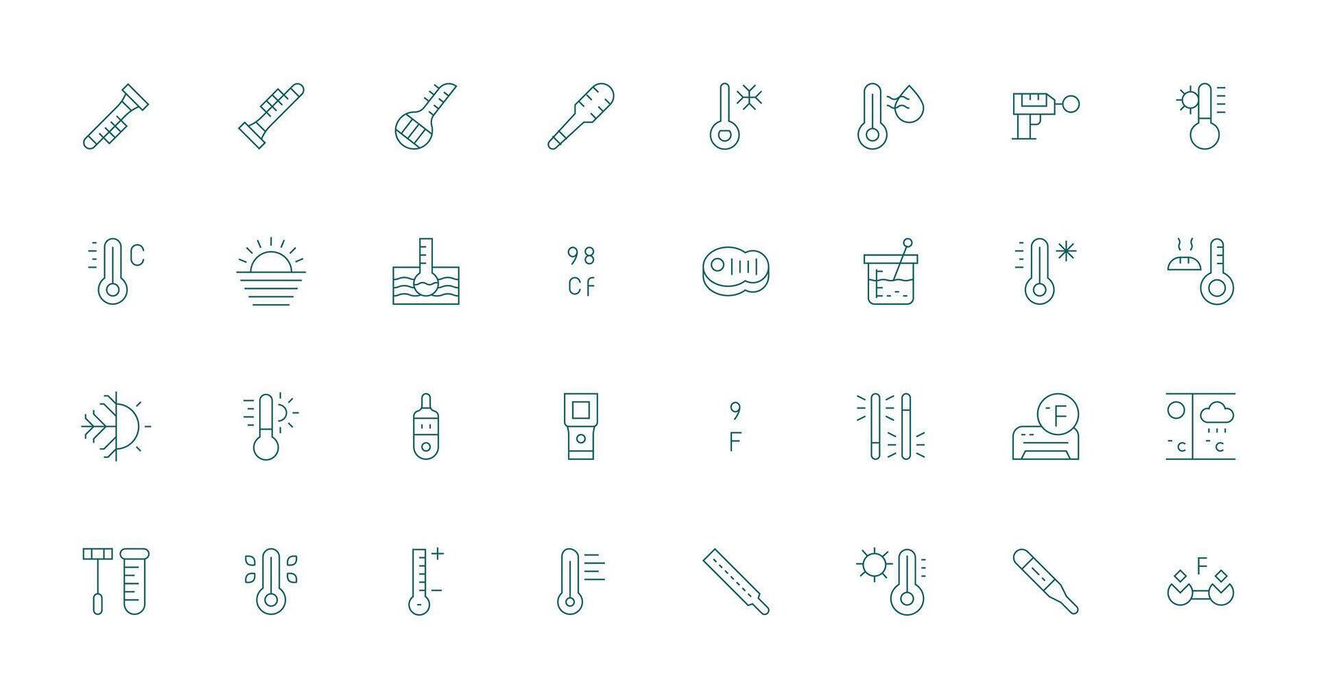 32 Icons for Thermometer in Thin Line Format Layout Icon Collection vector