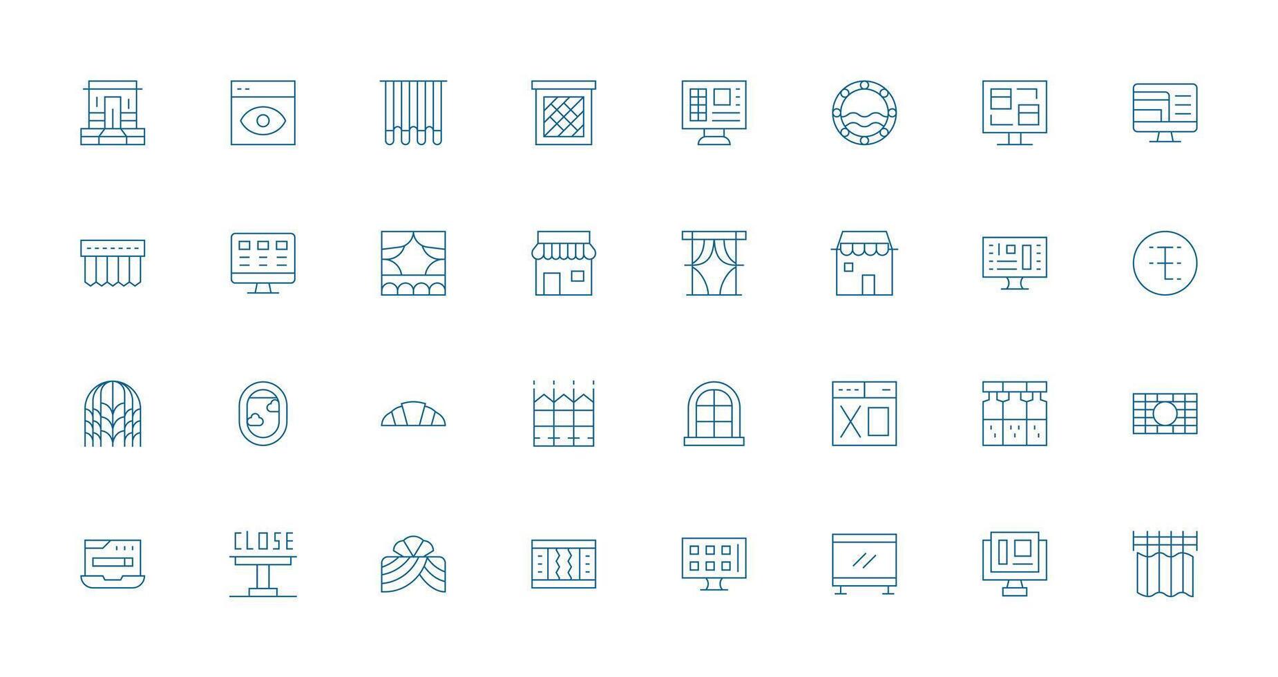 Window Design Icons featuring 32 in Thin Line Style Responsive Icon Set for Flexible Layouts vector
