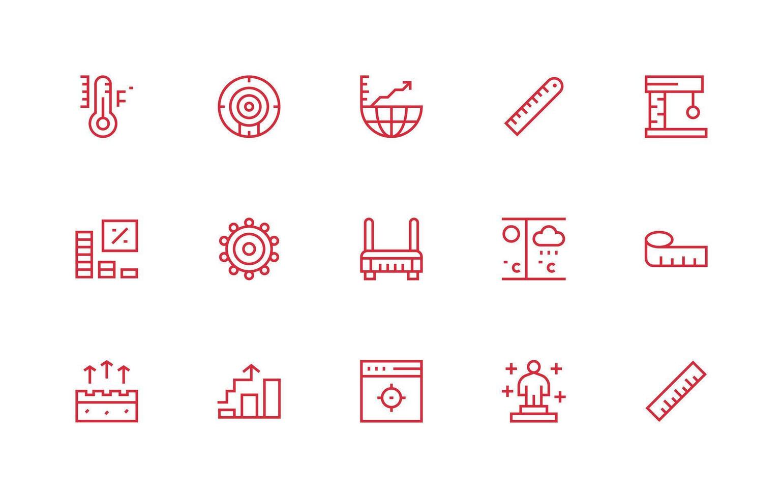 Metric Design Icons featuring 15 in Regular Line Style Clean Icon Set Icon Pack for UI Projects vector