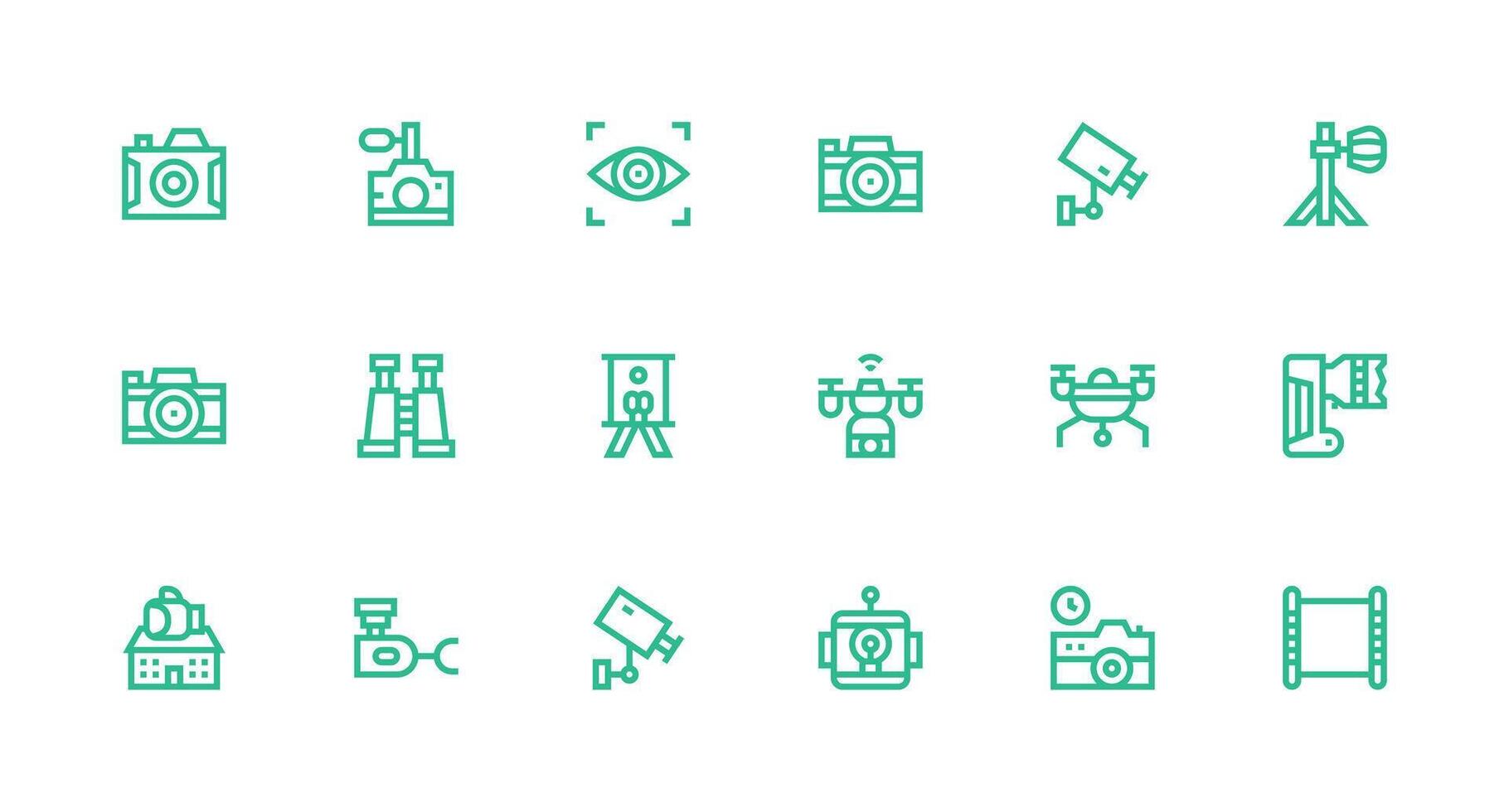 18 Strong Stroke Line Style Icons from Camera Collection UI and UX Focused Icon Collection vector