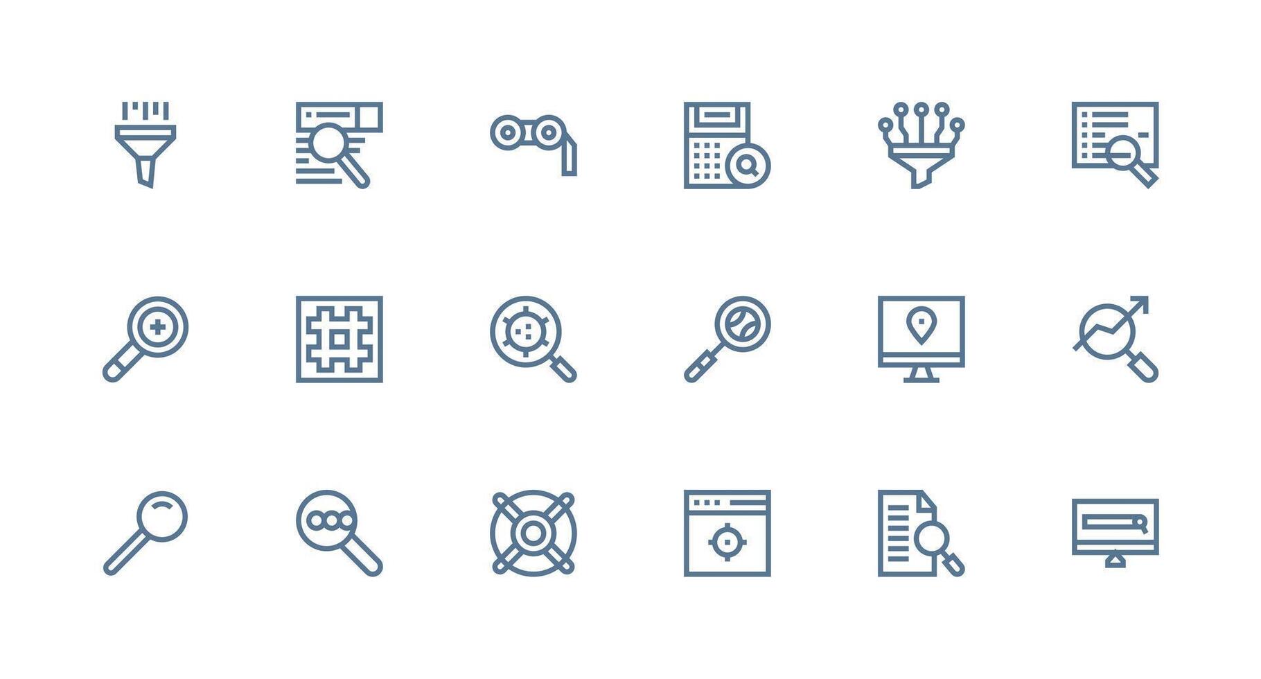 18 Icons for Search in Strong Stroke Line Format Sharp Icons for Presentations vector